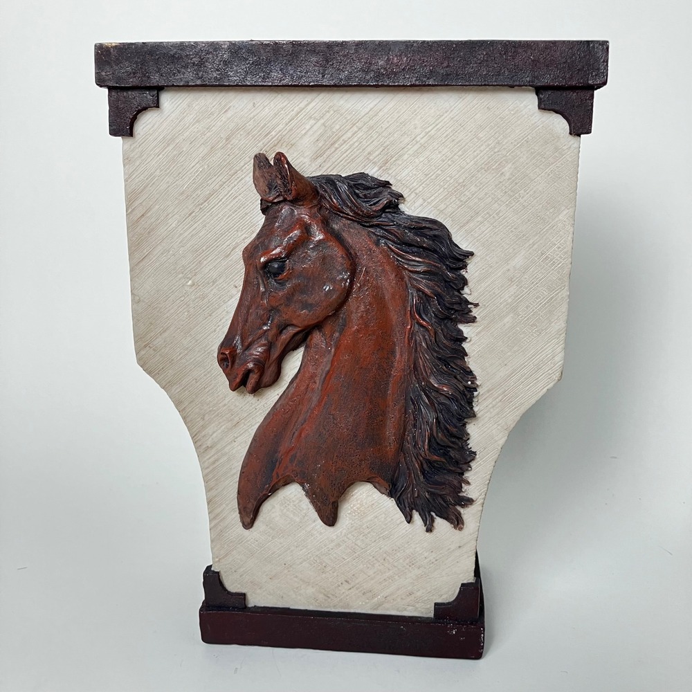 Unbranded Decorative Vase Horse Head 3D Relief 8.5in Brown Cream Rustic Western
